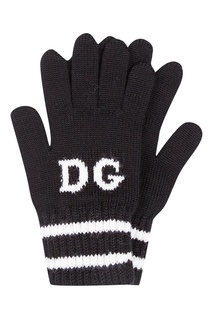 Черные перчатки с контрастным рисунком Dolce&Gabbana Children