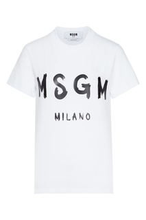 Белая футболка с черным логотипом Msgm