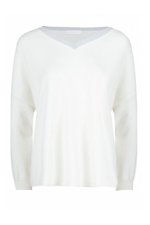 Белый шерстяной пуловер с серебристым вырезом Fabiana Filippi