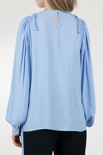 Голубая блузка с оборками на плечах No21