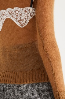 Коричневый джемпер с кружевной отделкой No21