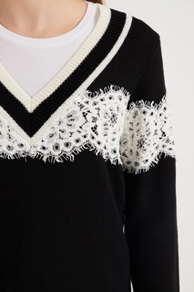 Черный пуловер с кружевной отделкой Claudie Pierlot