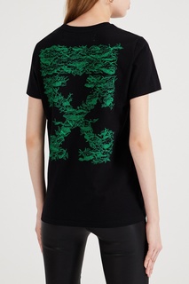 Черная футболка с зеленой вышивкой Off White