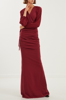 Бордовое платье с драпировками и поясом Elisabetta Franchi