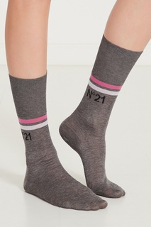 Серые носки с цветной отделкой No21