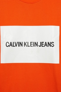 Оранжевый свитшот с крупным логотипом Calvin Klein