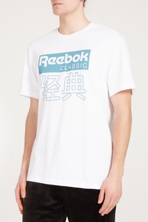 Белая футболка с бирюзовым принтом Reebok