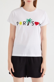 Белая футболка с надписью и рисунком P.A.R.O.S.H.