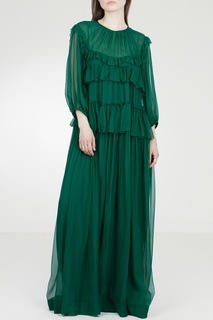 Зеленое платье-макси с оборками No21