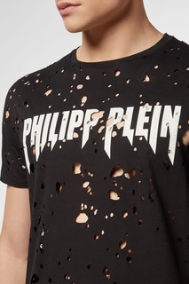 Черная футболка с рваной отделкой Philipp Plein