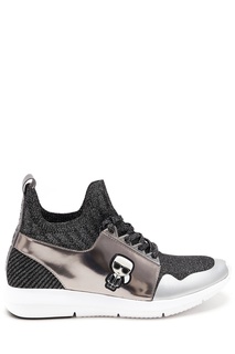 Серебристые комбинированные высокие кроссовки Karl Lagerfeld