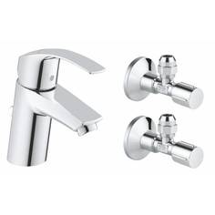 Смеситель для раковины GROHE Eurosmart New с угловыми вентилями (2 шт.) и донным клапаном, хром (23588000)