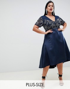 Декорированное платье миди с V-образным вырезом Lovedrobe Luxe-Темно-синий