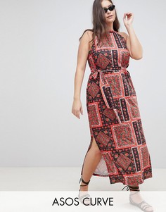 Сарафан макси с платочным принтом и поясом ASOS DESIGN Curve-Мульти