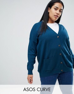 Тонкий трикотажный кардиган бойфренда ASOS DESIGN Curve-Зеленый