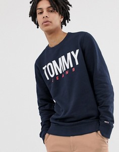 Темно-синий флисовый свитшот с логотипом Tommy Jeans essential