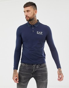 Приталенная футболка-поло темно-синего цвета с длинными рукавами и логотипом EA7 Train Core ID-Темно-синий