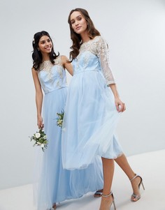 Платье миди с кружевным топом и юбкой из тюля Chi Chi London Maternity-Синий