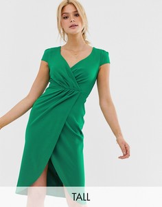 Платье-футляр с запахом и открытыми плечами City Goddess Tall-Зеленый