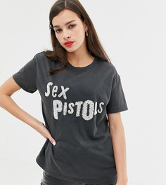 Серая футболка с надписью \"sex pistols\" Bershka-Серый