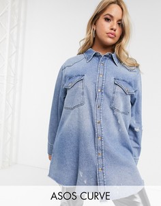 Синяя джинсовая oversized-рубашка ASOS DESIGN Curve-Синий