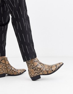 Коричневые ковбойские ботинки челси из искусственной змеиной кожи ASOS DESIGN-Коричневый цвет
