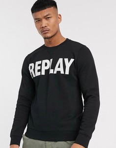 Черный свитшот с круглым вырезом и логотипом Replay