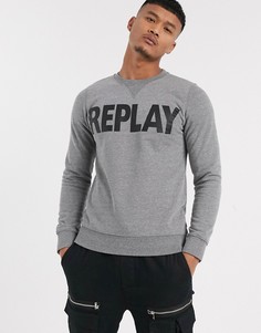 Серый свитшот с круглым вырезом и логотипом Replay
