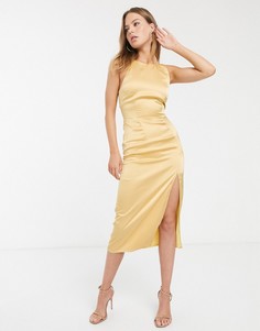 Платье миди в горошек с ремешками на спине Atoir-Желтый