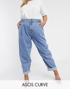 Синие джинсы бойфренда с D-образным кольцом на поясе ASOS DESIGN Curve-Синий