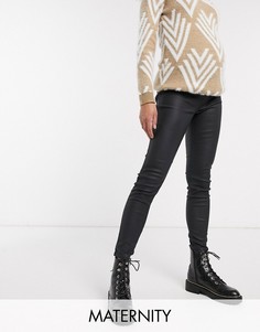 Черные джеггинсы с покрытием из искусственной кожи New Look Maternity-Черный