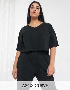 Черная короткая футболка в университетском стиле ASOS DESIGN-Черный