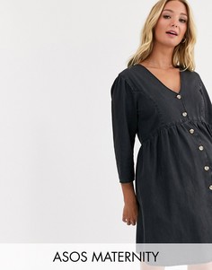 Черное джинсовое чайное платье ASOS DESIGN Maternity-Черный