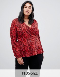 Блузка с запахом и леопардовым принтом Influence Plus-Красный