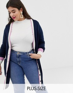 Кардиган с контрастной отделкой и пуговицами Junarose-Темно-синий