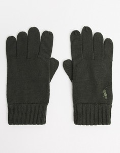 Оливковые шерстяные перчатки с логотипом Polo Ralph Lauren-Зеленый