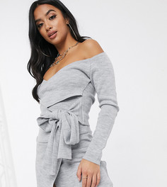 Серый короткий джемпер от комплекта с запахом Missguided Petite