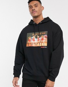 Новогодний oversized-худи черного цвета с принтом ASOS DESIGN-Черный