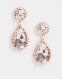 Золотистые серьги-подвески со стразами River Island-Серебряный