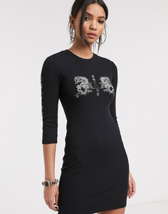 Черное платье мини с драконами Bershka-Черный