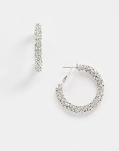Серебристые серьги-кольца со стразами River Island-Серебряный