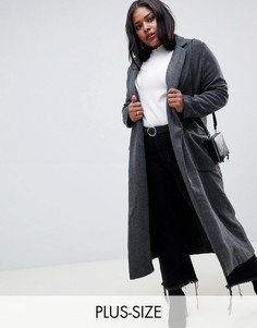 Длинное пальто с узором \"в елочку\" Glamorous Curve-Серый