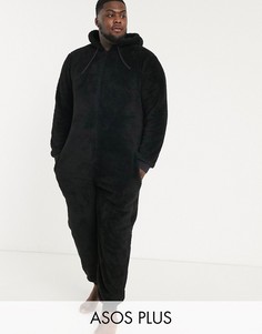 Черный пушистый комбинезон ASOS DESIGN Plus