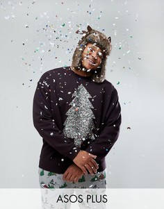 Oversize-свитшот с новогодней елью с пайетками ASOS DESIGN Plus-Фиолетовый