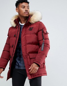 Бордовая парка с искусственным мехом на капюшоне SikSilk-Красный