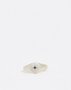 Серебряное кольцо-печатка с зеленым камнем Serge DeNimes-Серебряный