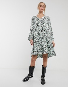 Платье мини с V-образным вырезом и цветочным принтом Essentiel Antwerp-Зеленый