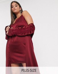 Бордовое атласное платье-комбинация от комплекта Missguided Plus-Красный
