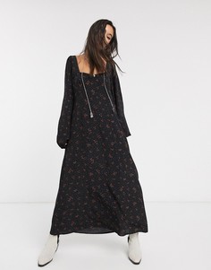 Платье миди с принтом Free People-Черный