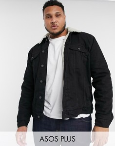 Черная джинсовая куртка с подкладкой из искусственного меха ASOS DESIGN Plus-Черный